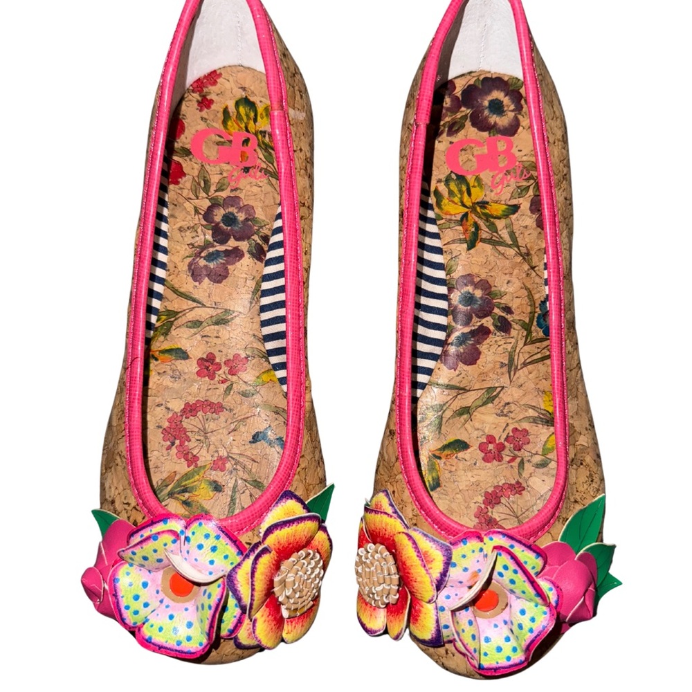 GB girls Pink and Tan Flats with Whimsical Bows